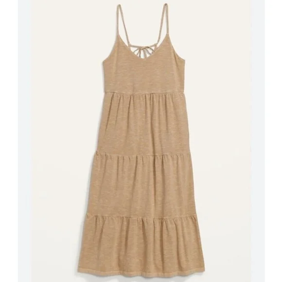 Old Navy Tan Brown Tie-Back Tiered Midi Cami Swing Dress - Picture 6 of 6